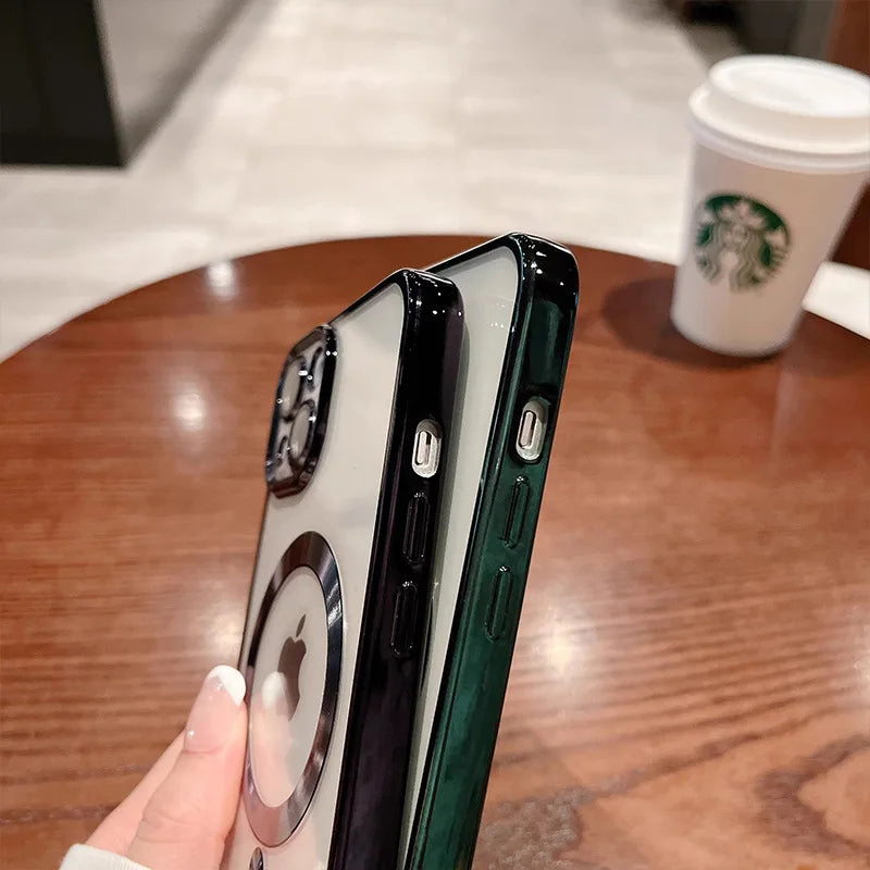 Plating Magnetic Case For iPhone 16 15 14 13 12 11 Pro Max 14 Plus Camera Lens Protector Fashion Wireless Charging case