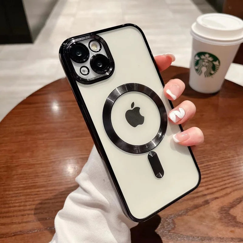 Plating Magnetic Case For iPhone 16 15 14 13 12 11 Pro Max 14 Plus Camera Lens Protector Fashion Wireless Charging case