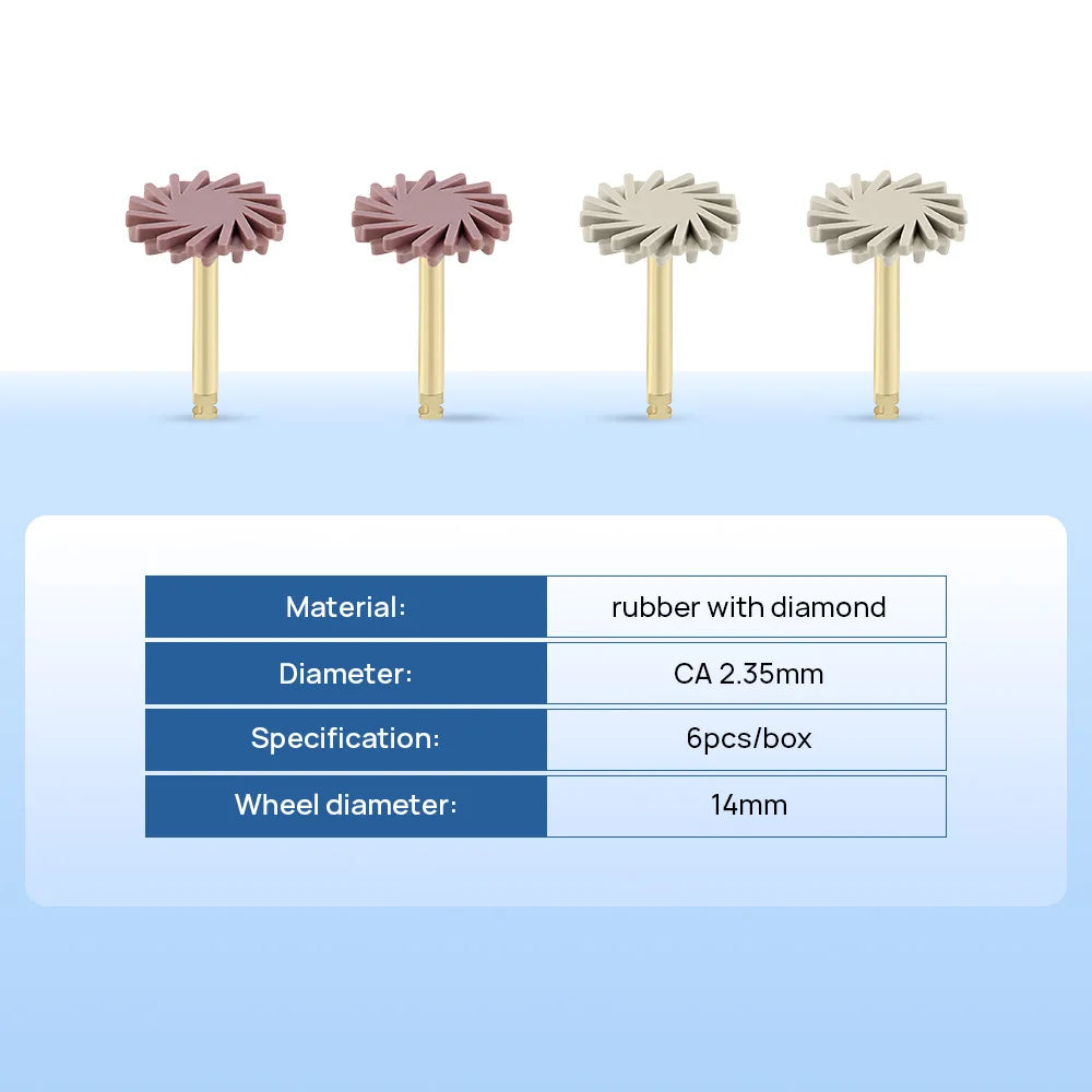 AZDENT 6pcs/box Dental Composite Resin Polishing Disc wheel Kit Brush Burs Silicone with Diamond disc 2 Step Polishing