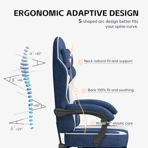 Gaming Chair for Adults, Ergonomic Gaming Chair, Computer Chair with Lumbar Support, Chaise Gamer Reclining Chair, PC Video Game Chair with Headrest and Footrest, Teens, 350LBS, Black