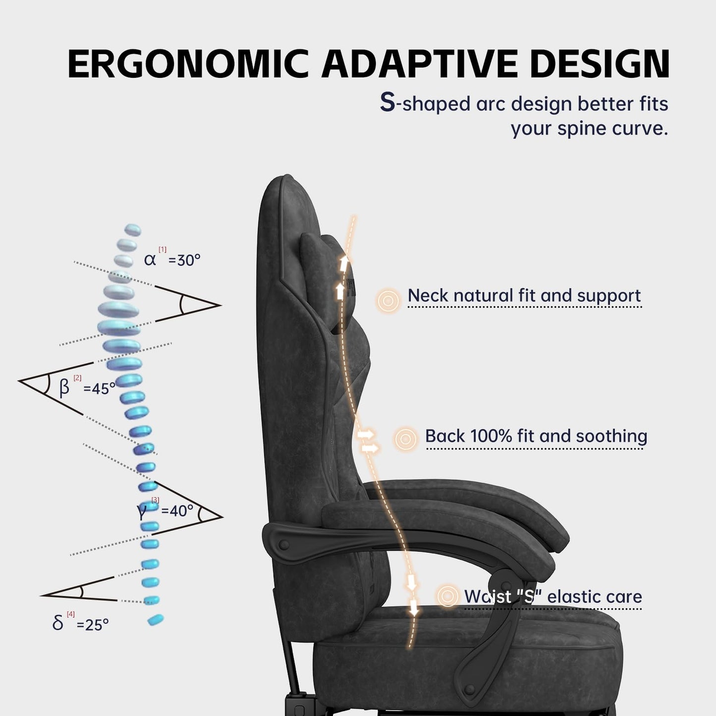 Gaming Chair for Adults, Ergonomic Gaming Chair, Computer Chair with Lumbar Support, Chaise Gamer Reclining Chair, PC Video Game Chair with Headrest and Footrest, Teens, 350LBS, Black