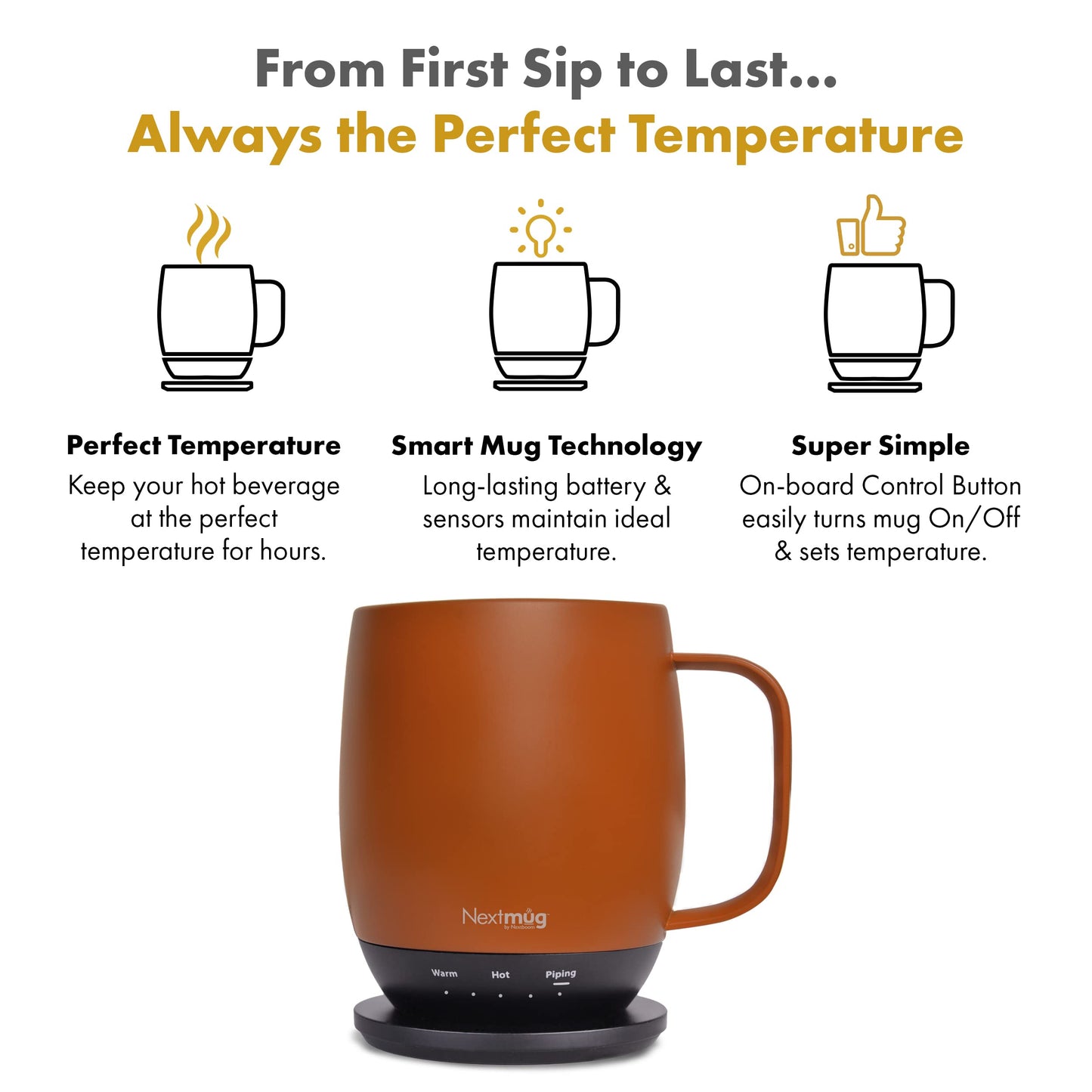 Nextmug - Temperature-Controlled, Self-Heating Coffee Mug (Black - 415 mL)