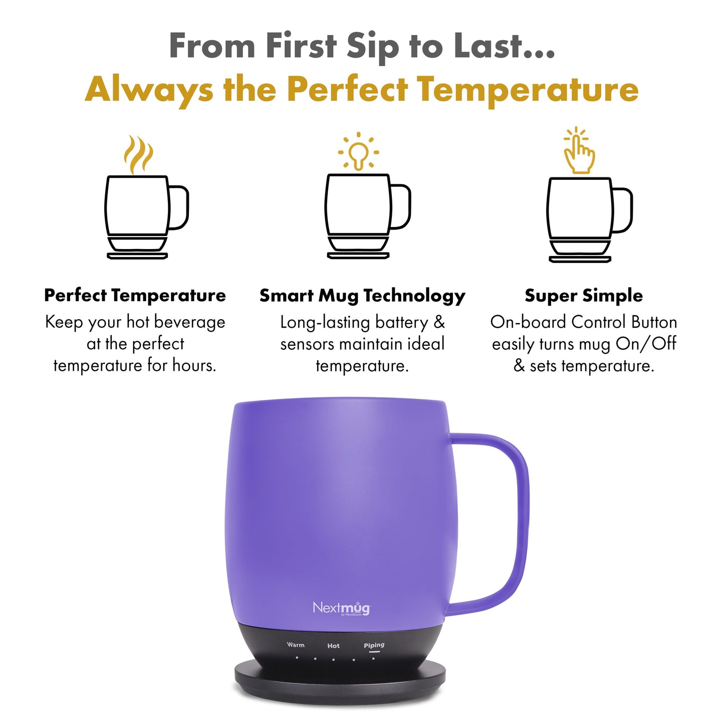 Nextmug - Temperature-Controlled, Self-Heating Coffee Mug (Black - 415 mL)