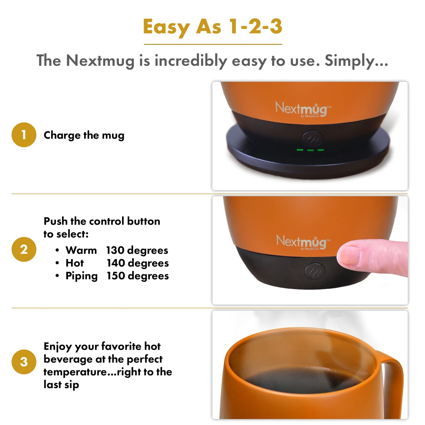 Nextmug - Temperature-Controlled, Self-Heating Coffee Mug (Black - 415 mL)