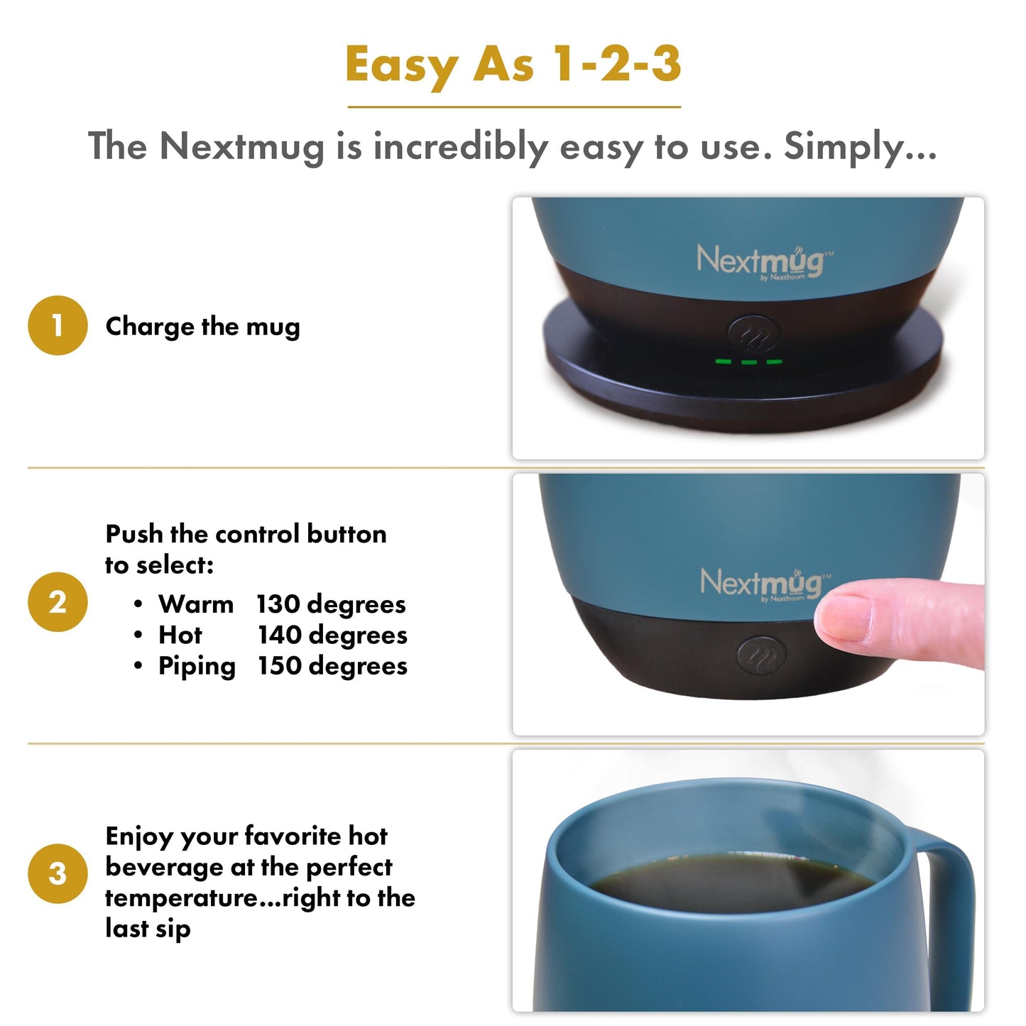 Nextmug - Temperature-Controlled, Self-Heating Coffee Mug (Black - 415 mL)