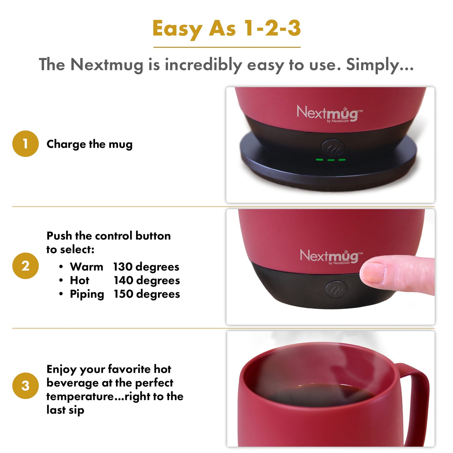 Nextmug - Temperature-Controlled, Self-Heating Coffee Mug (Black - 415 mL)