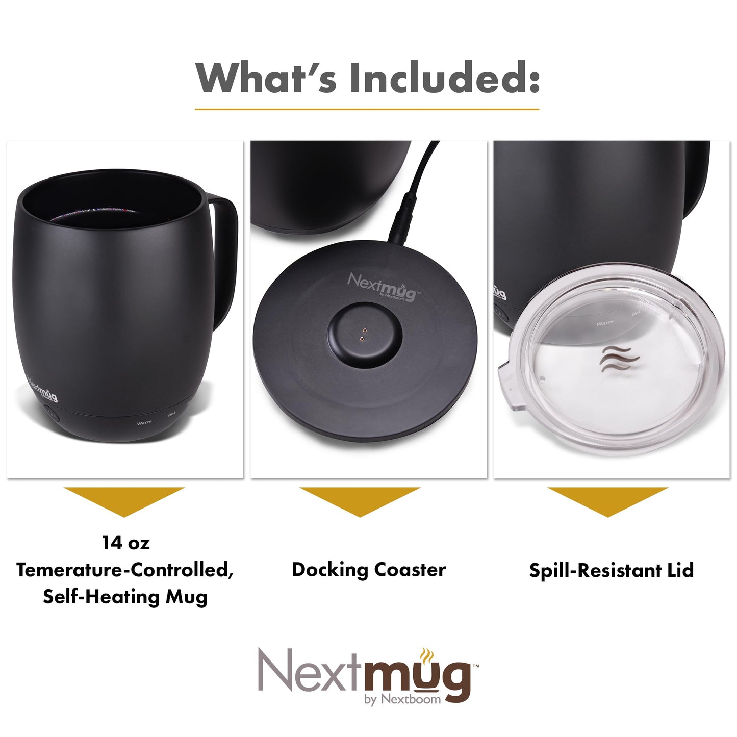 Nextmug - Temperature-Controlled, Self-Heating Coffee Mug (Black - 415 mL)