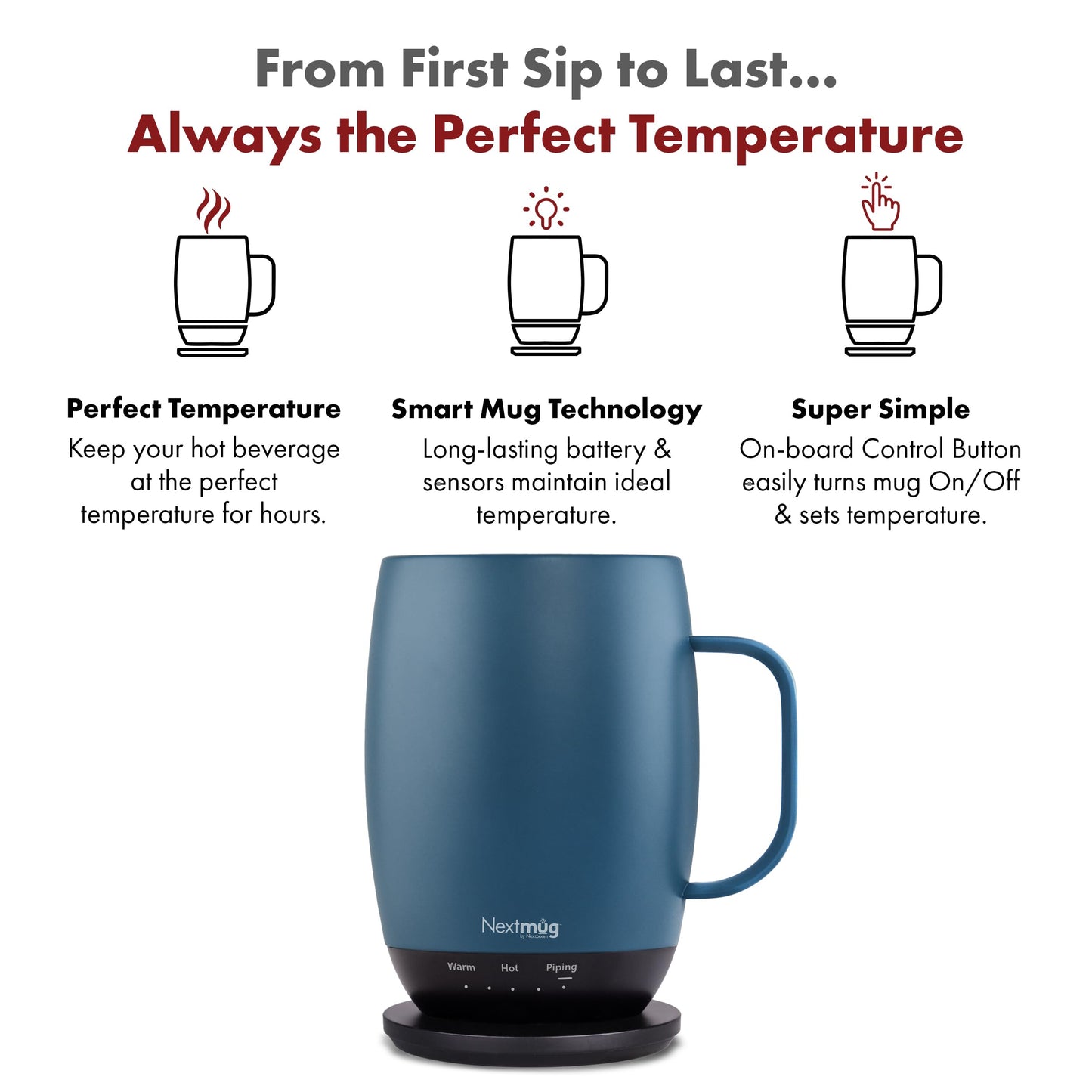 Nextmug - Temperature-Controlled, Self-Heating Coffee Mug (Black - 415 mL)