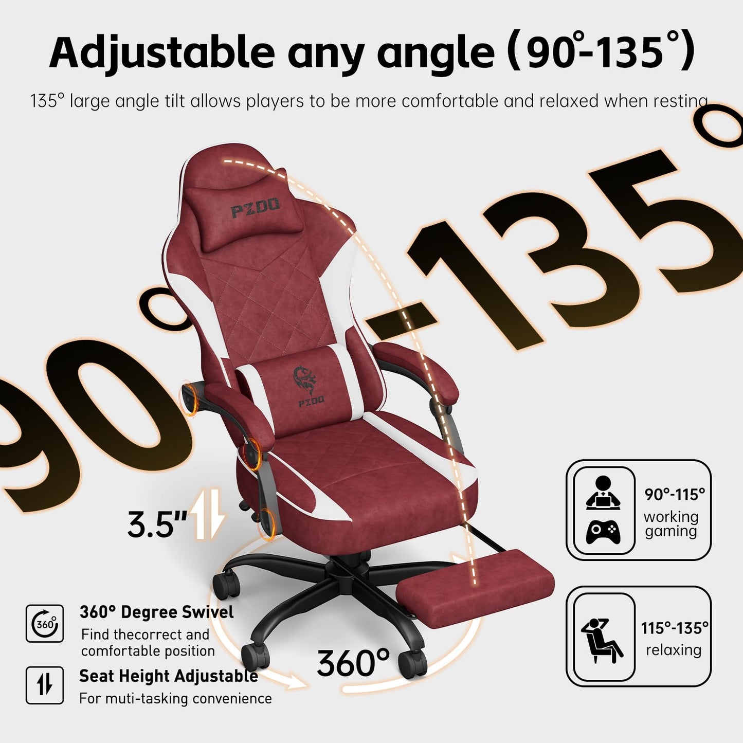 Gaming Chair for Adults, Ergonomic Gaming Chair, Computer Chair with Lumbar Support, Chaise Gamer Reclining Chair, PC Video Game Chair with Headrest and Footrest, Teens, 350LBS, Black