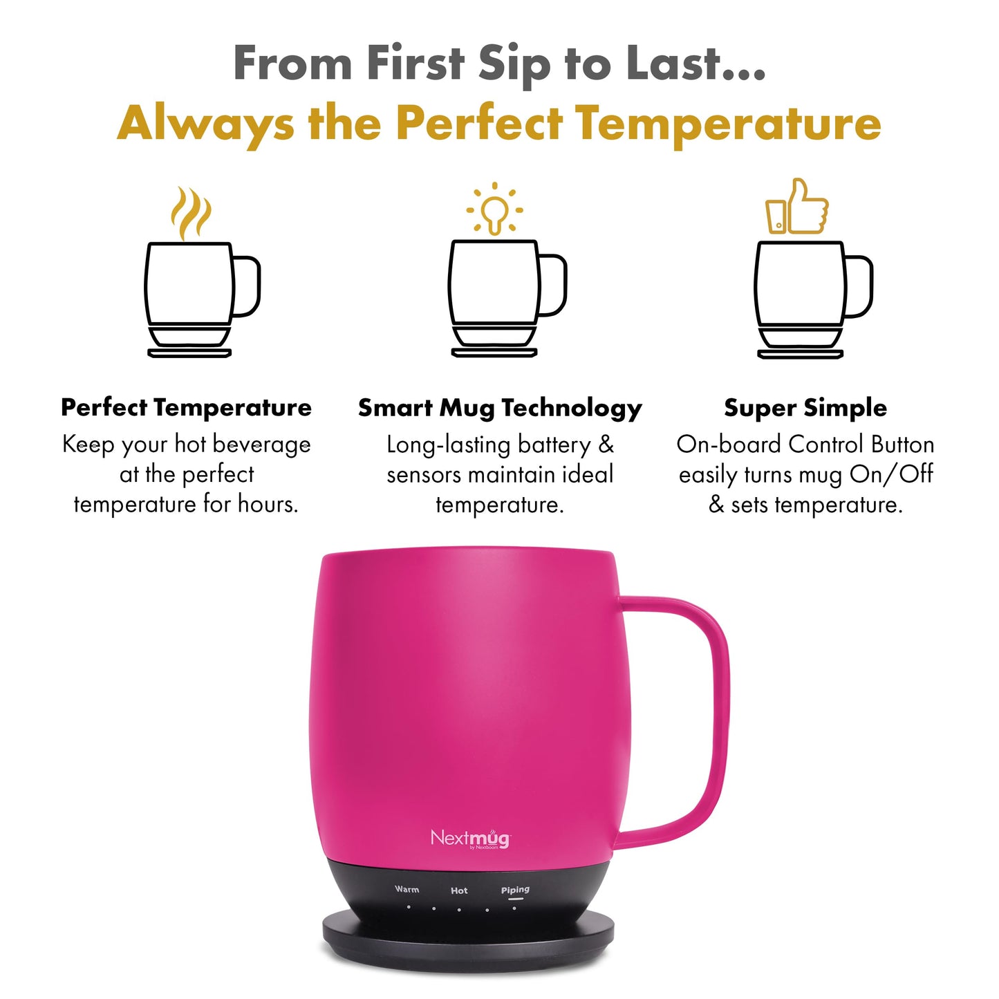 Nextmug - Temperature-Controlled, Self-Heating Coffee Mug (Black - 415 mL)