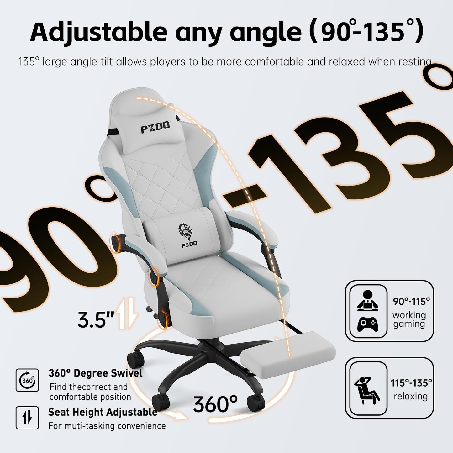 Gaming Chair for Adults, Ergonomic Gaming Chair, Computer Chair with Lumbar Support, Chaise Gamer Reclining Chair, PC Video Game Chair with Headrest and Footrest, Teens, 350LBS, Black