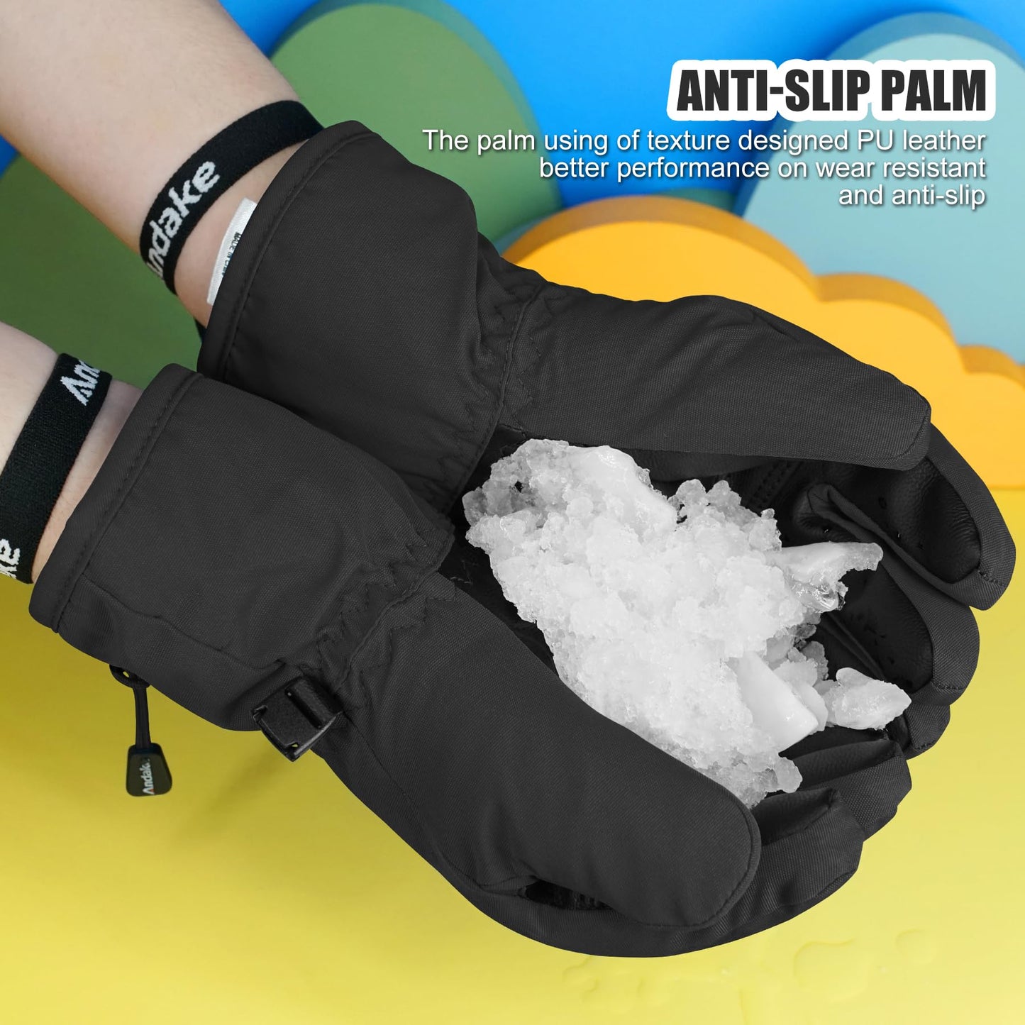 Andake Kids Gloves Winter Snow Waterproof Mittens for Girls Boys Children (Black, XXS (Fits 3-6Y))