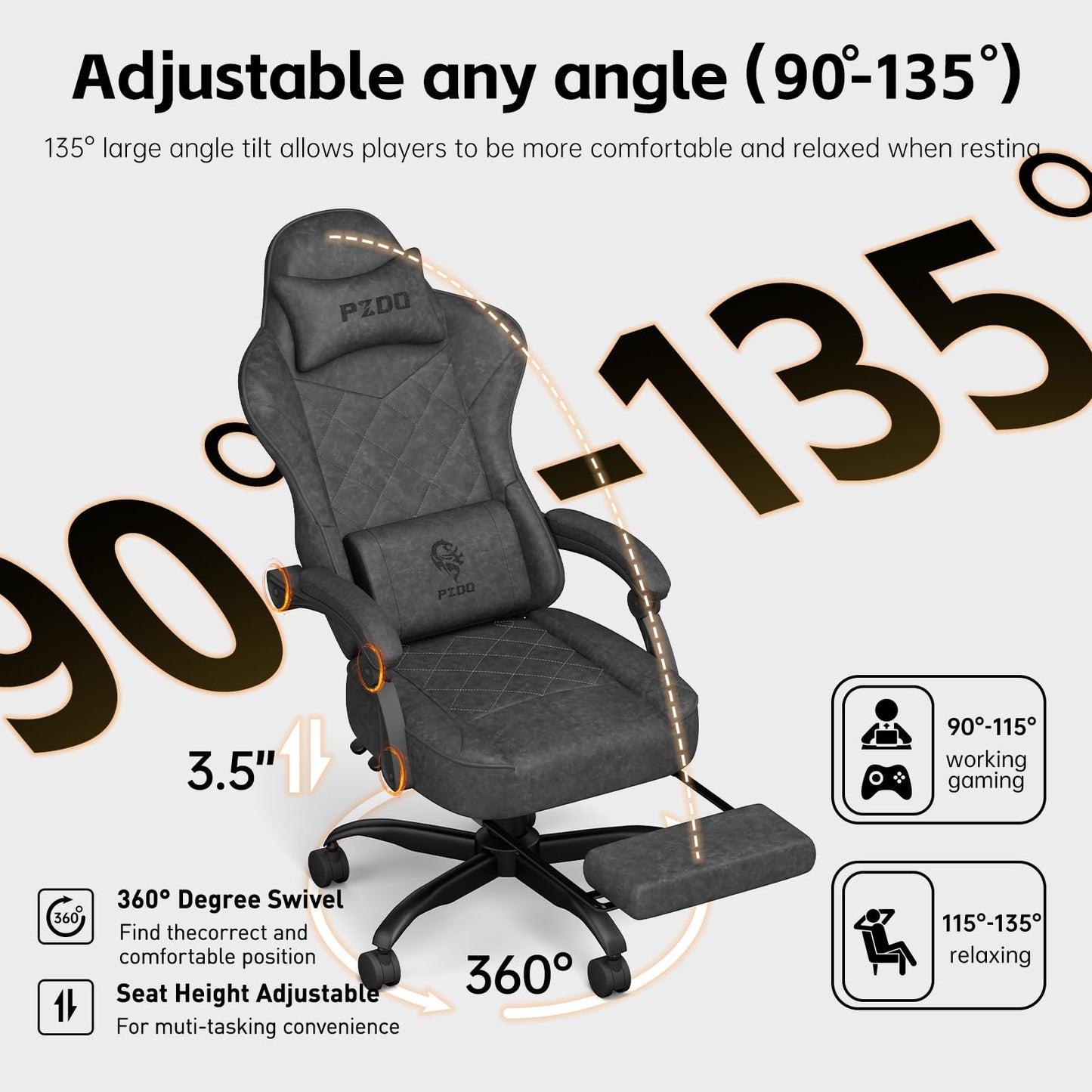 Gaming Chair for Adults, Ergonomic Gaming Chair, Computer Chair with Lumbar Support, Chaise Gamer Reclining Chair, PC Video Game Chair with Headrest and Footrest, Teens, 350LBS, Black