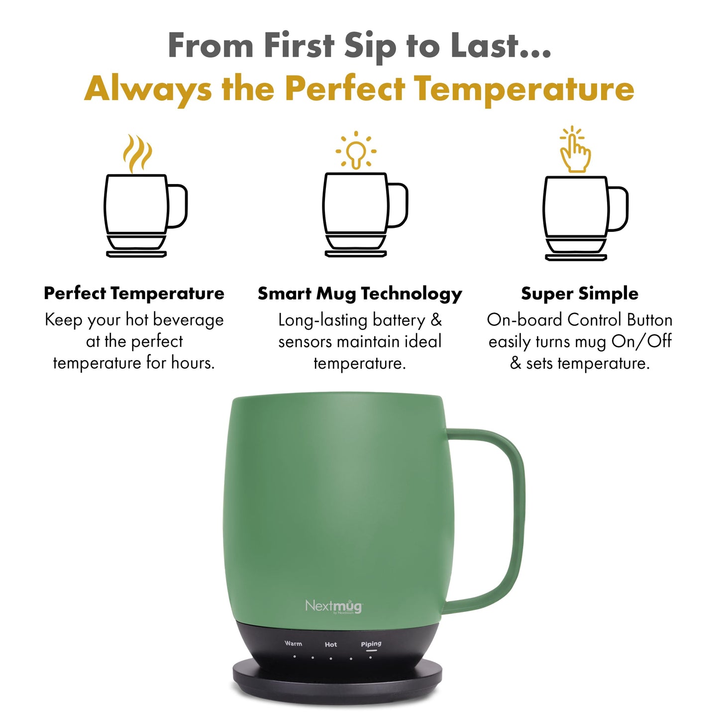 Nextmug - Temperature-Controlled, Self-Heating Coffee Mug (Black - 415 mL)