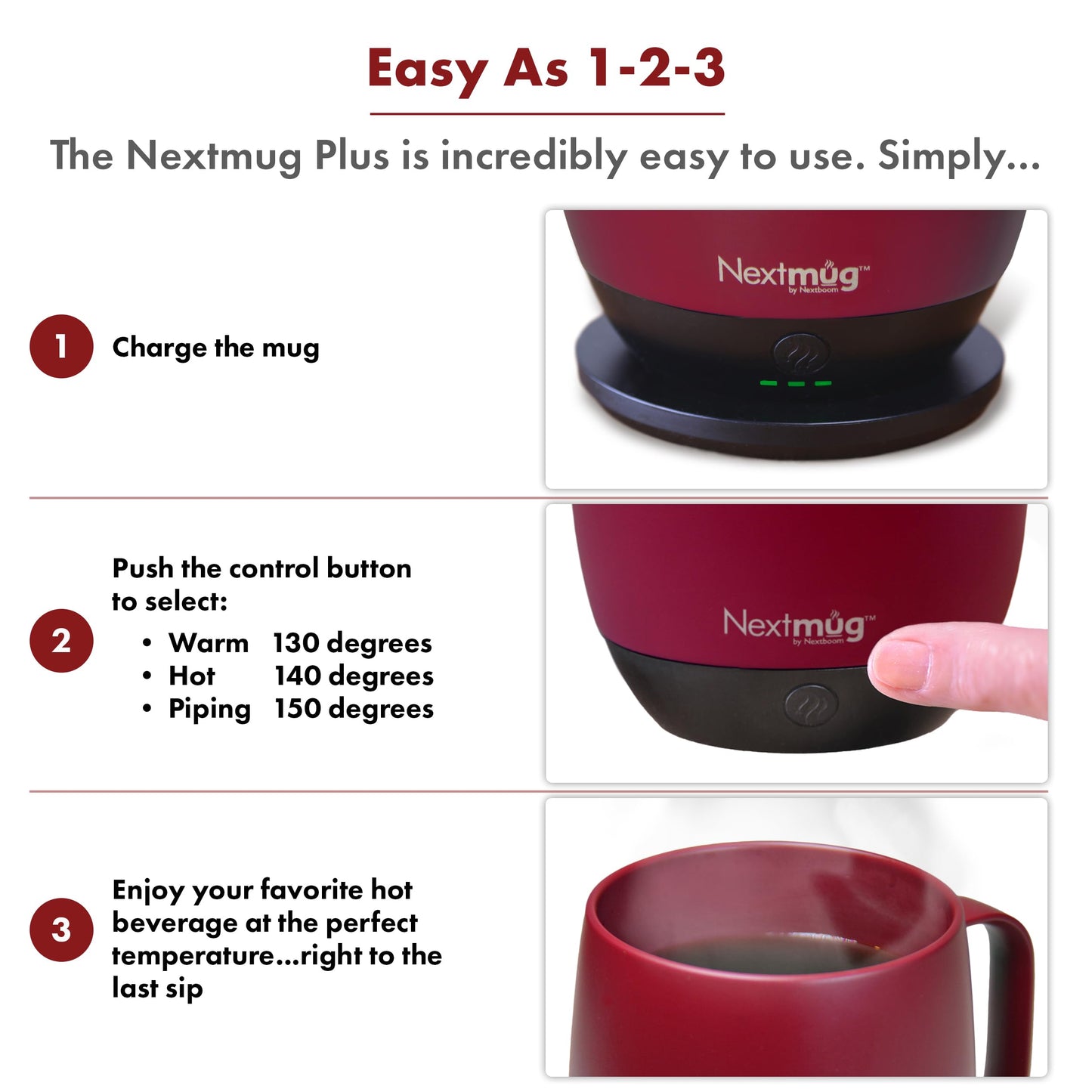 Nextmug - Temperature-Controlled, Self-Heating Coffee Mug (Black - 415 mL)