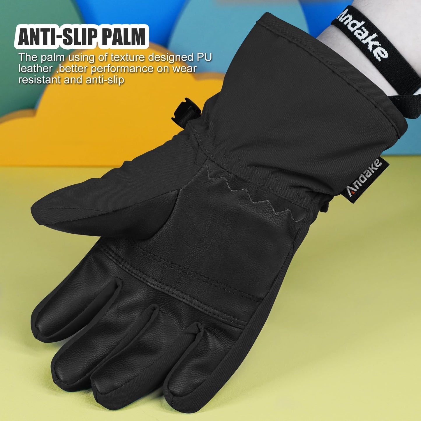 Andake Kids Gloves Winter Snow Waterproof Mittens for Girls Boys Children (Black, XXS (Fits 3-6Y))