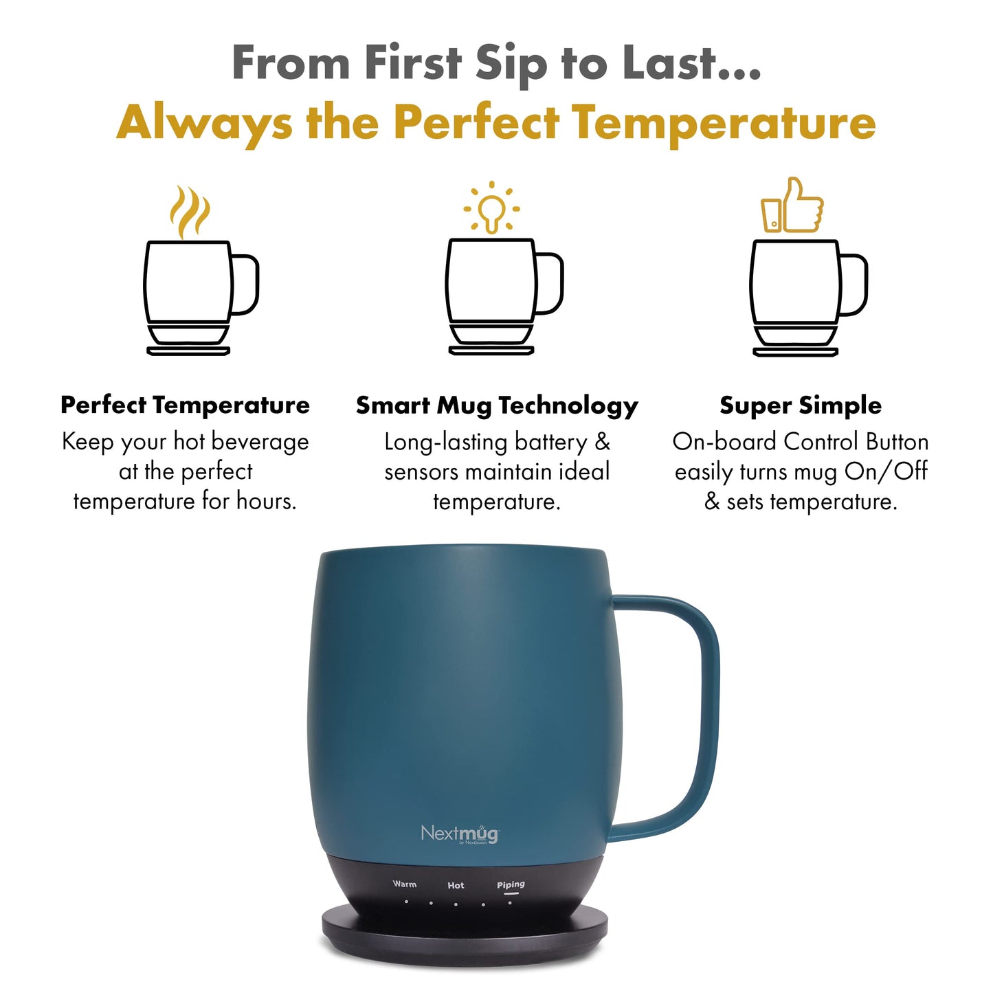 Nextmug - Temperature-Controlled, Self-Heating Coffee Mug (Black - 415 mL)