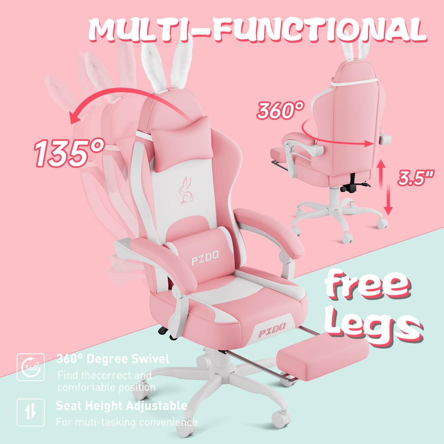 Gaming Chair for Adults, Ergonomic Gaming Chair, Computer Chair with Lumbar Support, Chaise Gamer Reclining Chair, PC Video Game Chair with Headrest and Footrest, Teens, 350LBS, Black