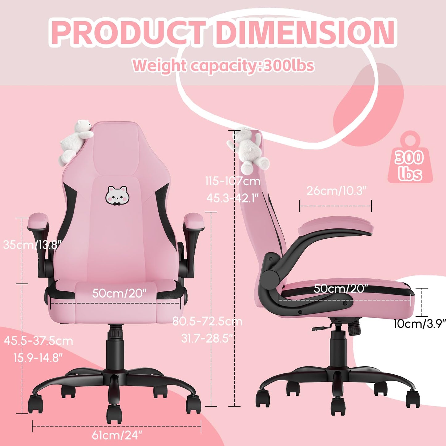 Gaming Chair for Adults, Ergonomic Gaming Chair, Computer Chair with Lumbar Support, Chaise Gamer Reclining Chair, PC Video Game Chair with Headrest and Footrest, Teens, 350LBS, Black