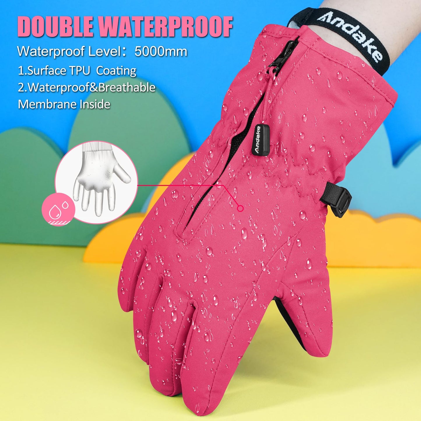 Andake Kids Gloves Winter Snow Waterproof Mittens for Girls Boys Children (Black, XXS (Fits 3-6Y))