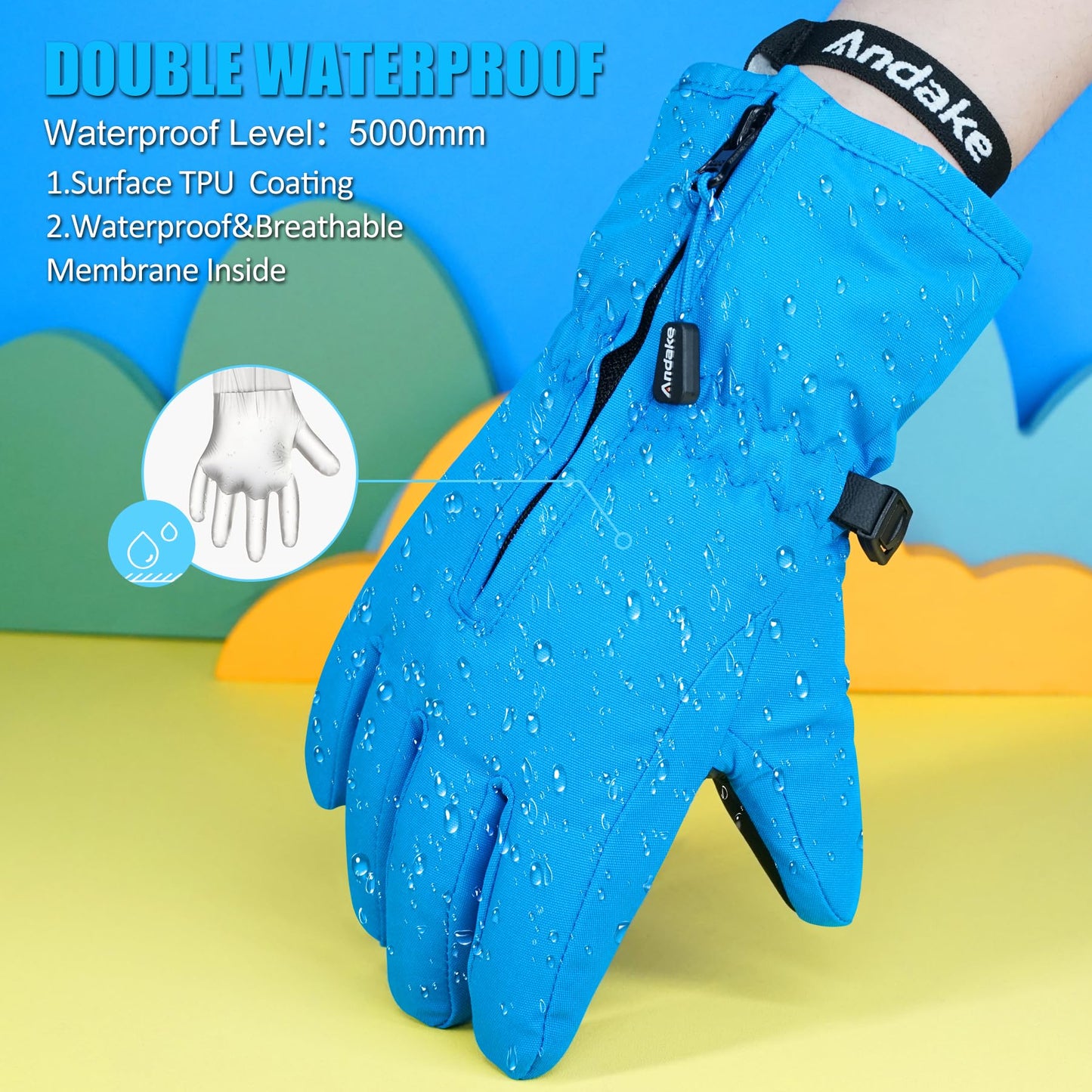 Andake Kids Gloves Winter Snow Waterproof Mittens for Girls Boys Children (Black, XXS (Fits 3-6Y))