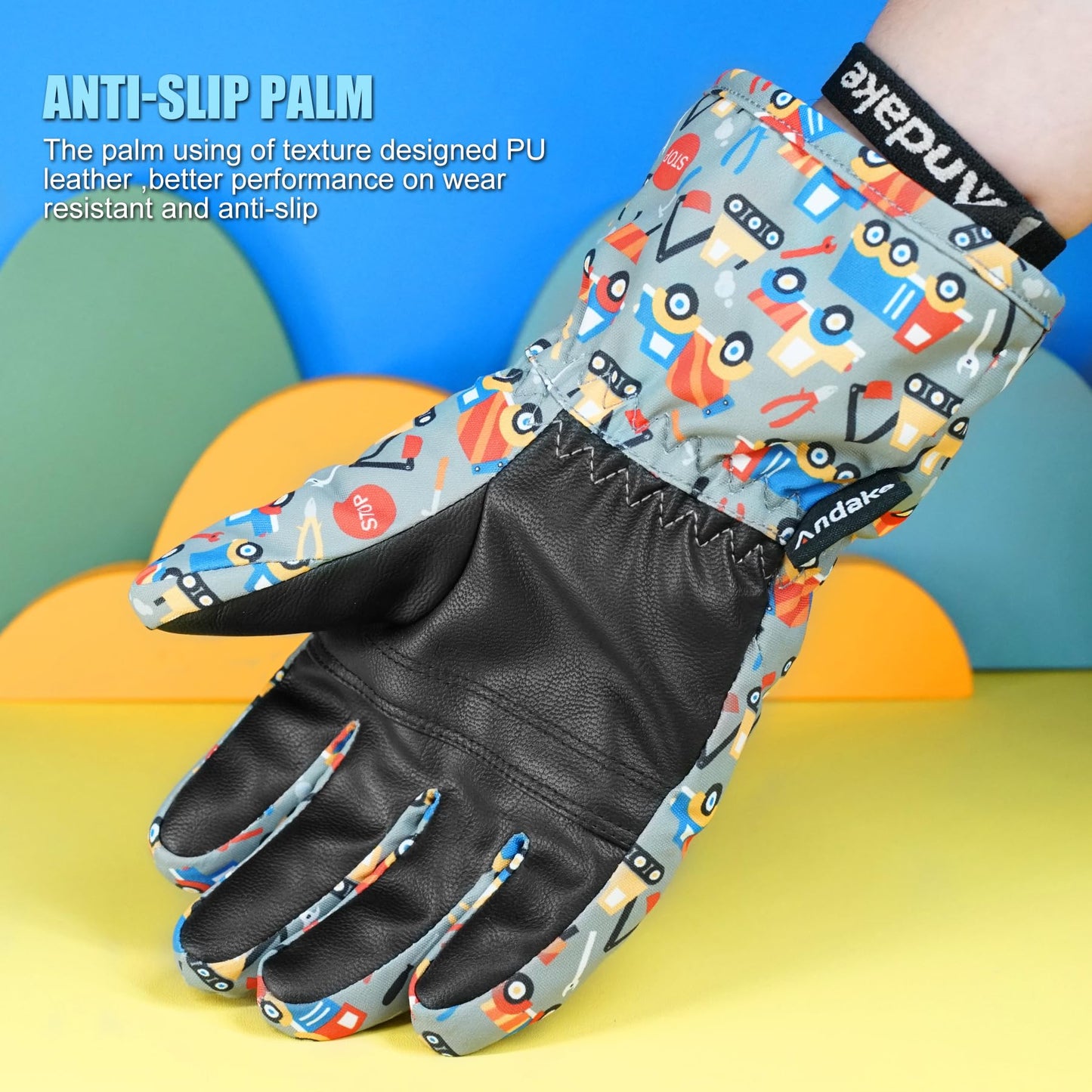 Andake Kids Gloves Winter Snow Waterproof Mittens for Girls Boys Children (Black, XXS (Fits 3-6Y))