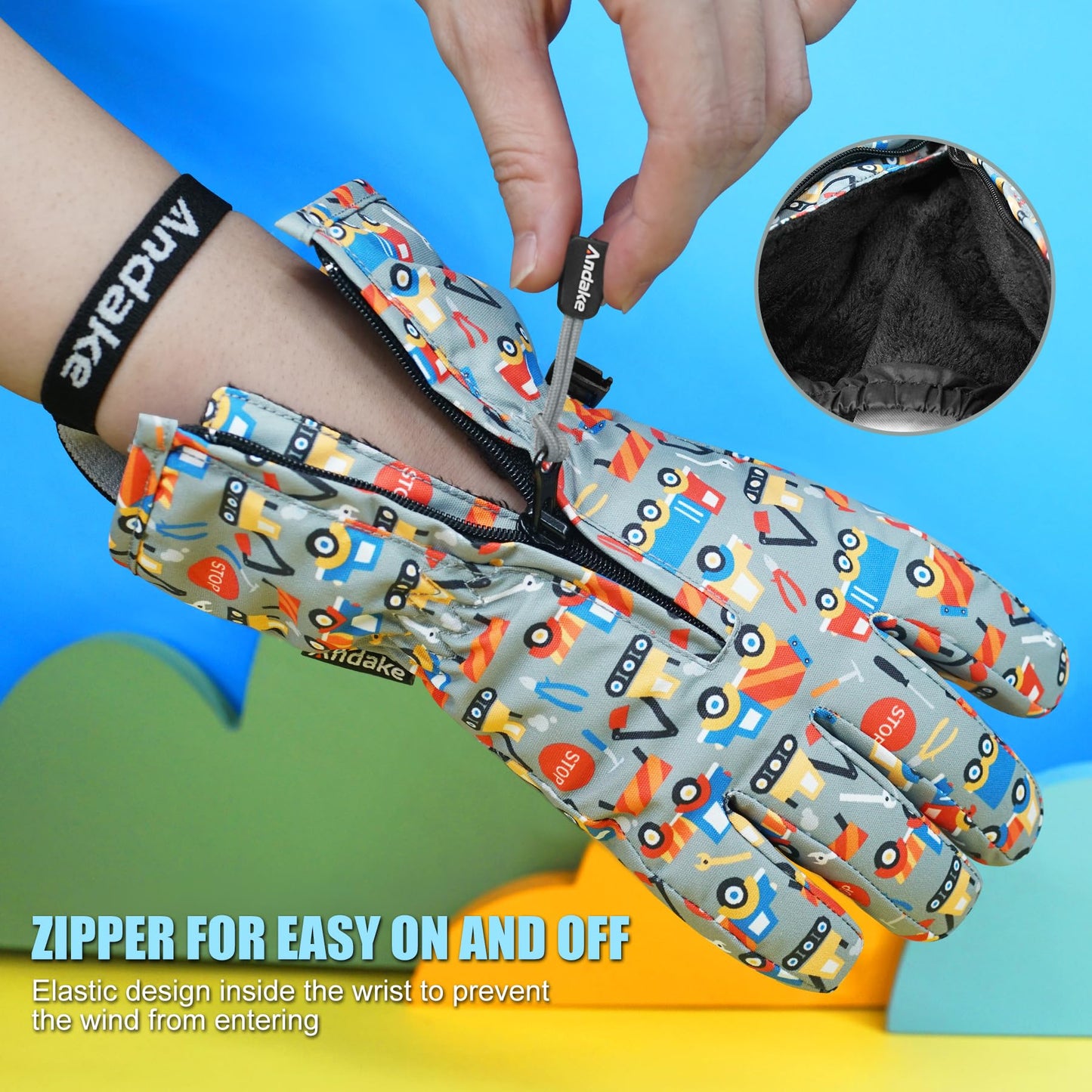 Andake Kids Gloves Winter Snow Waterproof Mittens for Girls Boys Children (Black, XXS (Fits 3-6Y))