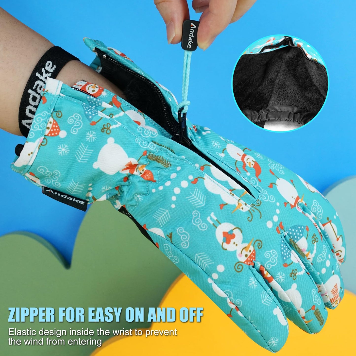 Andake Kids Gloves Winter Snow Waterproof Mittens for Girls Boys Children (Black, XXS (Fits 3-6Y))