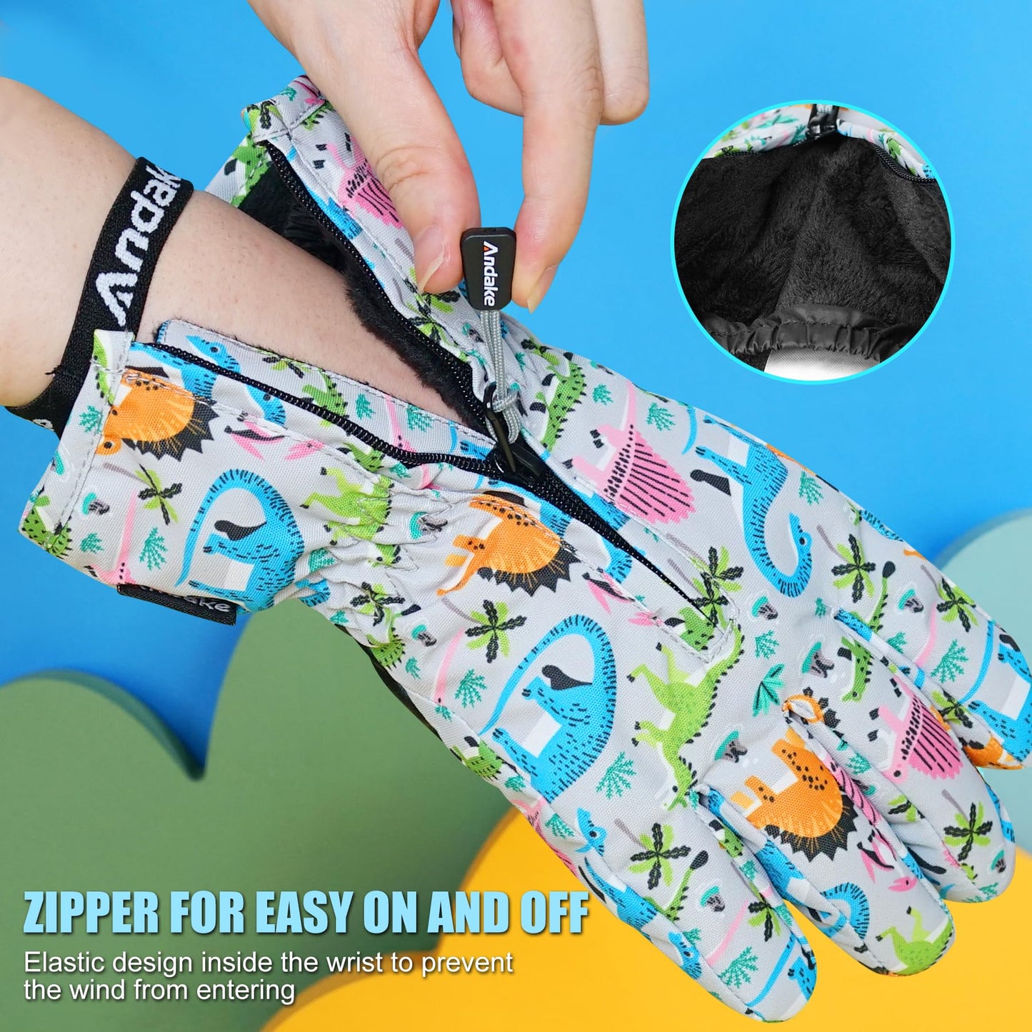 Andake Kids Gloves Winter Snow Waterproof Mittens for Girls Boys Children (Black, XXS (Fits 3-6Y))