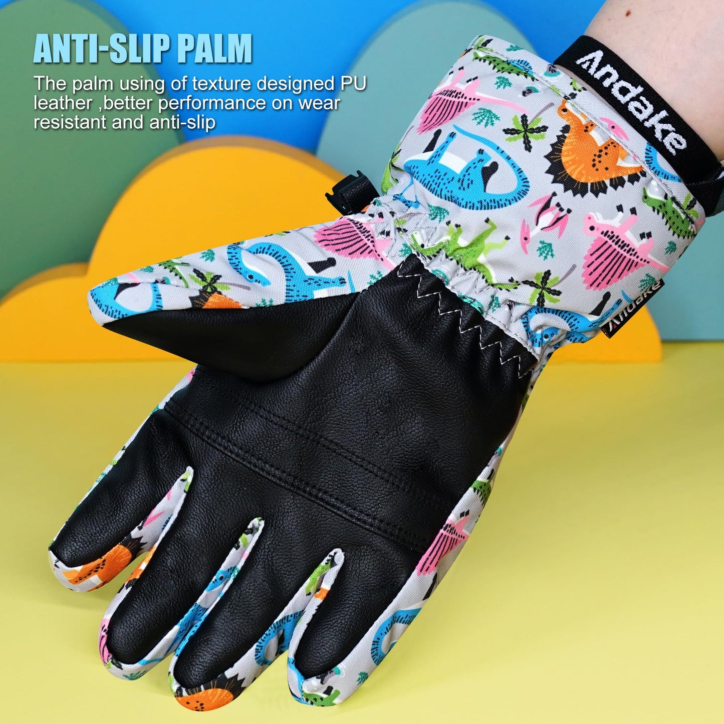 Andake Kids Gloves Winter Snow Waterproof Mittens for Girls Boys Children (Black, XXS (Fits 3-6Y))