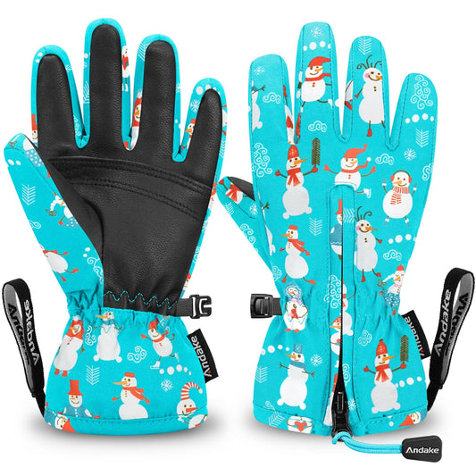 Andake Kids Gloves Winter Snow Waterproof Mittens for Girls Boys Children (Black, XXS (Fits 3-6Y))
