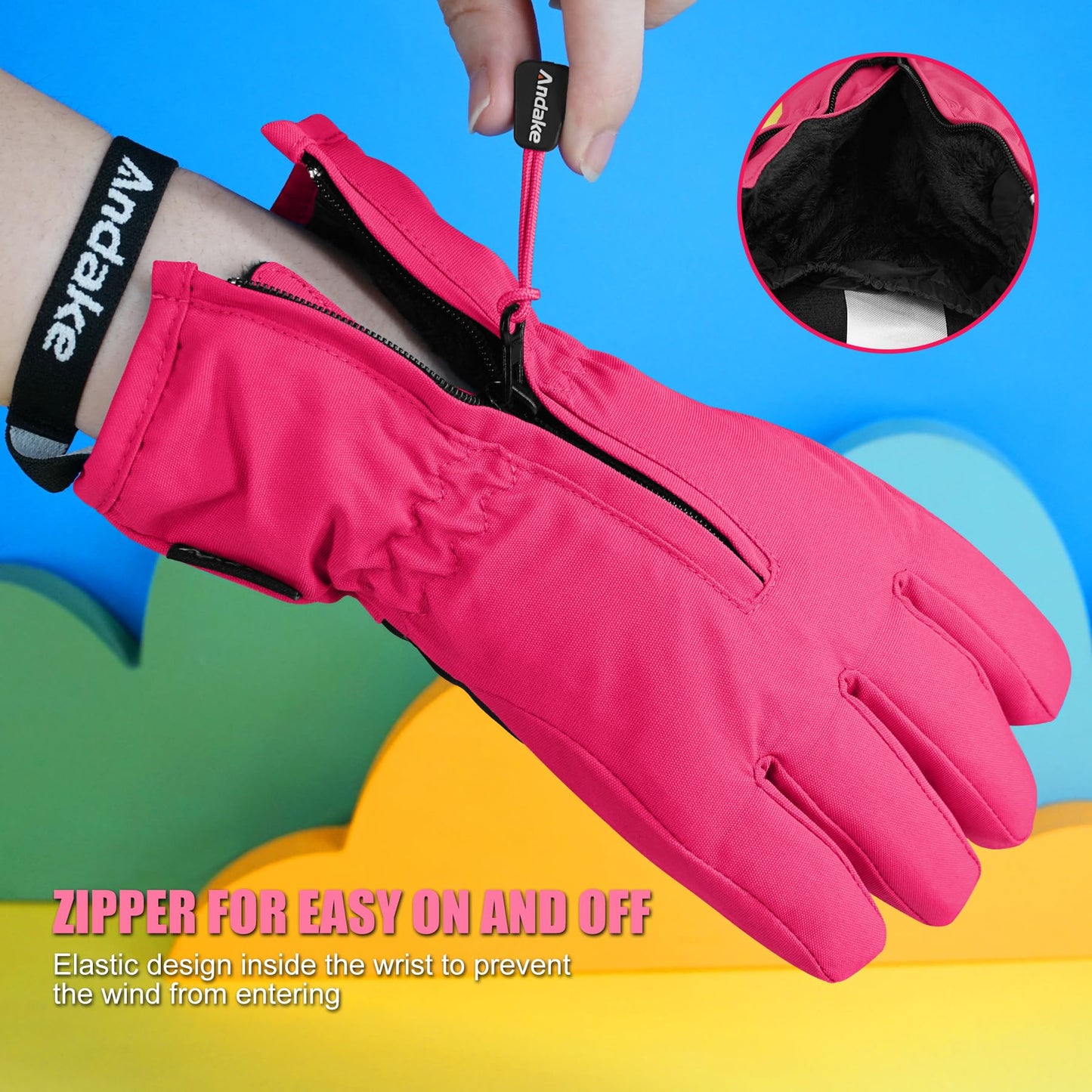 Andake Kids Gloves Winter Snow Waterproof Mittens for Girls Boys Children (Black, XXS (Fits 3-6Y))