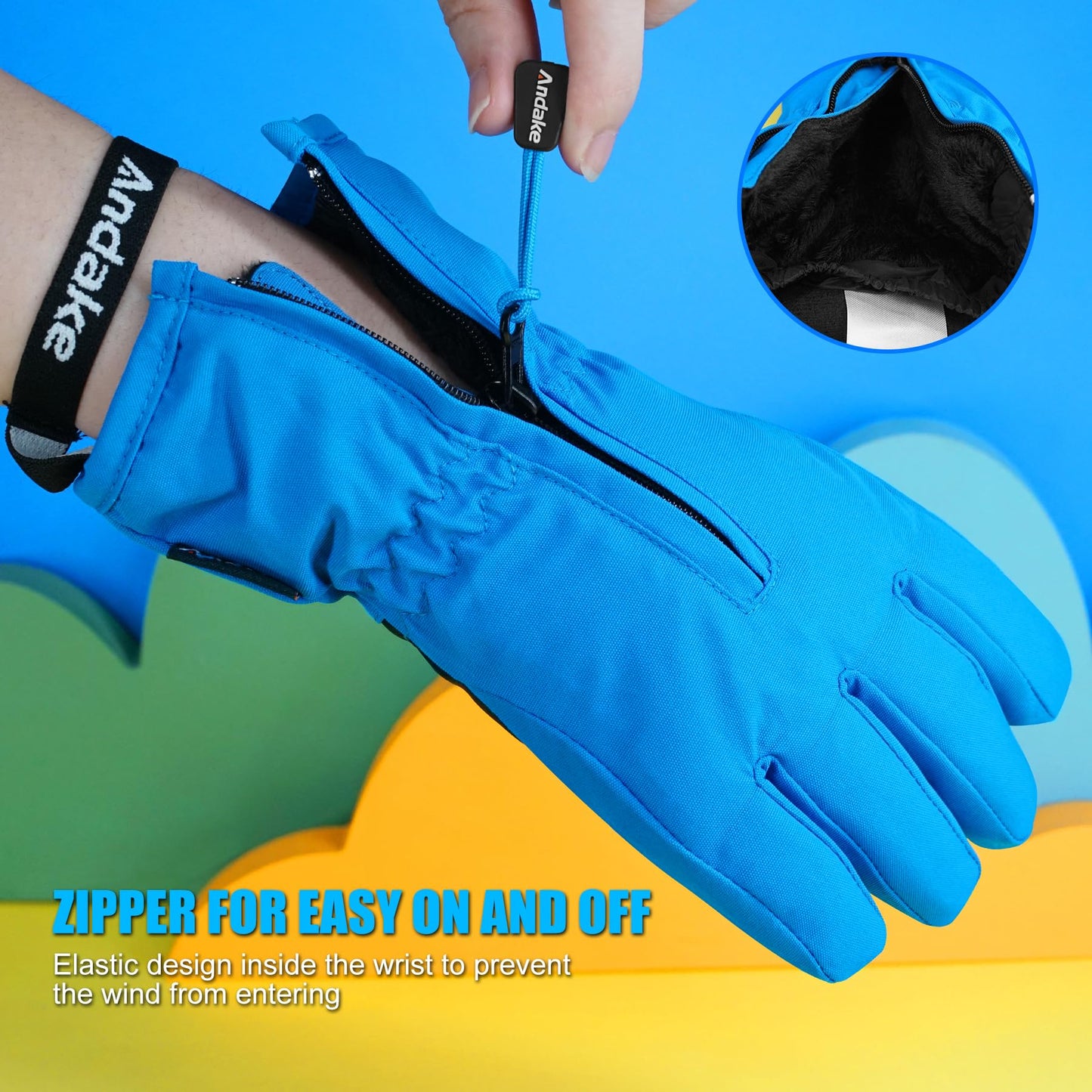 Andake Kids Gloves Winter Snow Waterproof Mittens for Girls Boys Children (Black, XXS (Fits 3-6Y))