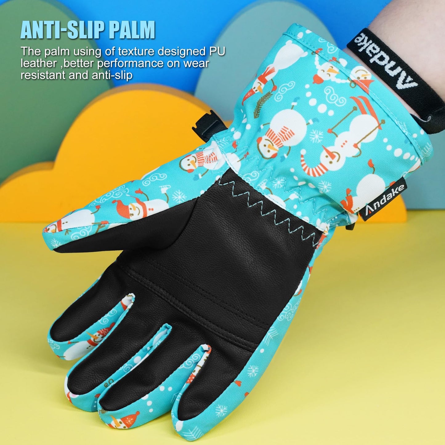 Andake Kids Gloves Winter Snow Waterproof Mittens for Girls Boys Children (Black, XXS (Fits 3-6Y))