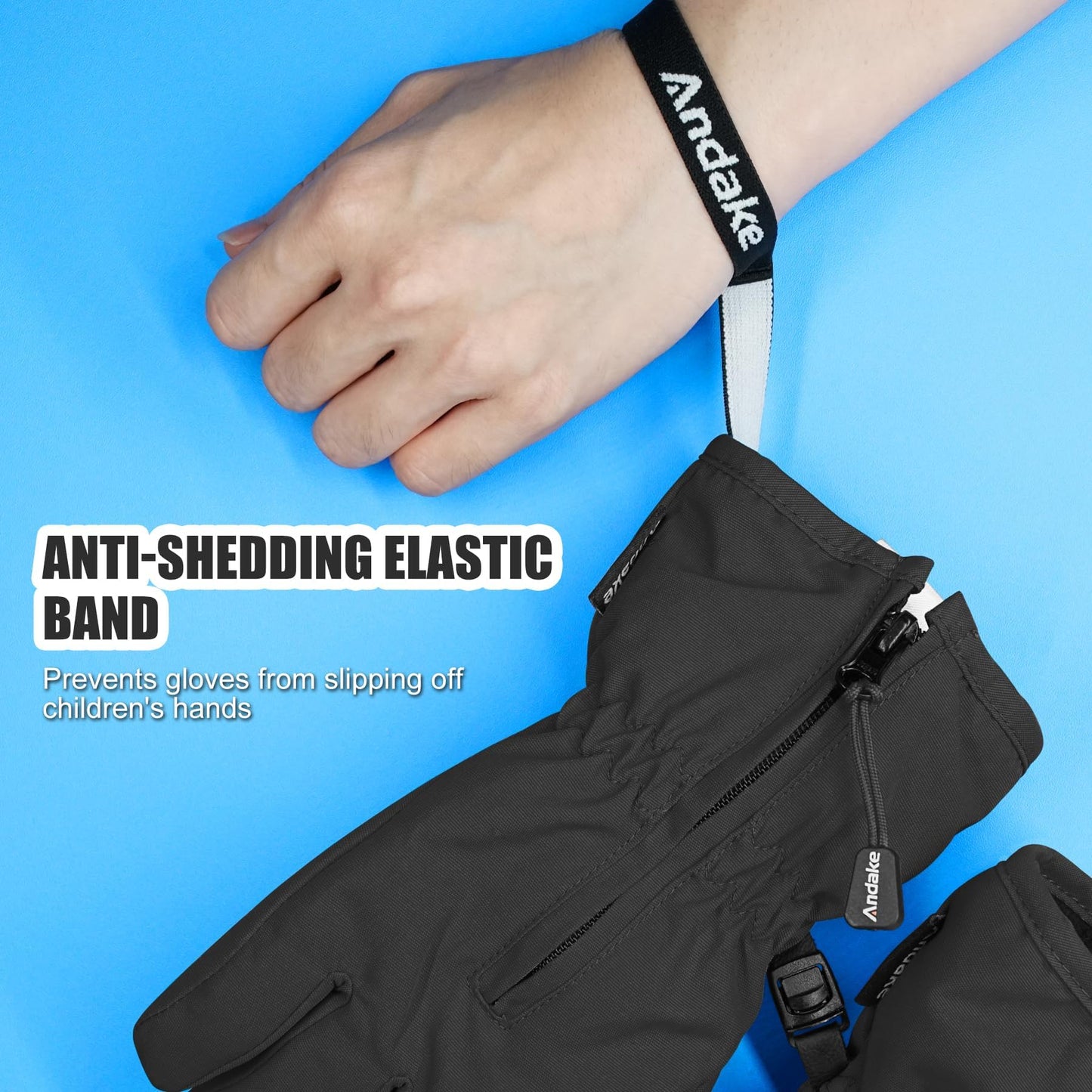 Andake Kids Gloves Winter Snow Waterproof Mittens for Girls Boys Children (Black, XXS (Fits 3-6Y))