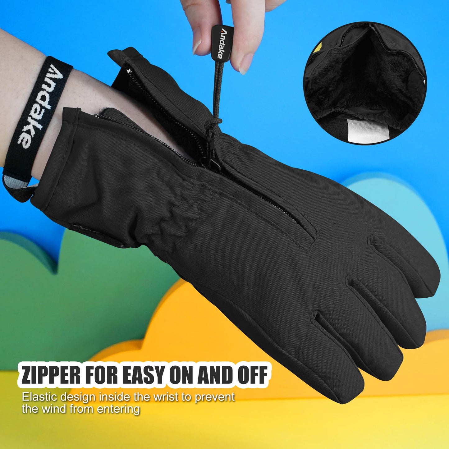 Andake Kids Gloves Winter Snow Waterproof Mittens for Girls Boys Children (Black, XXS (Fits 3-6Y))