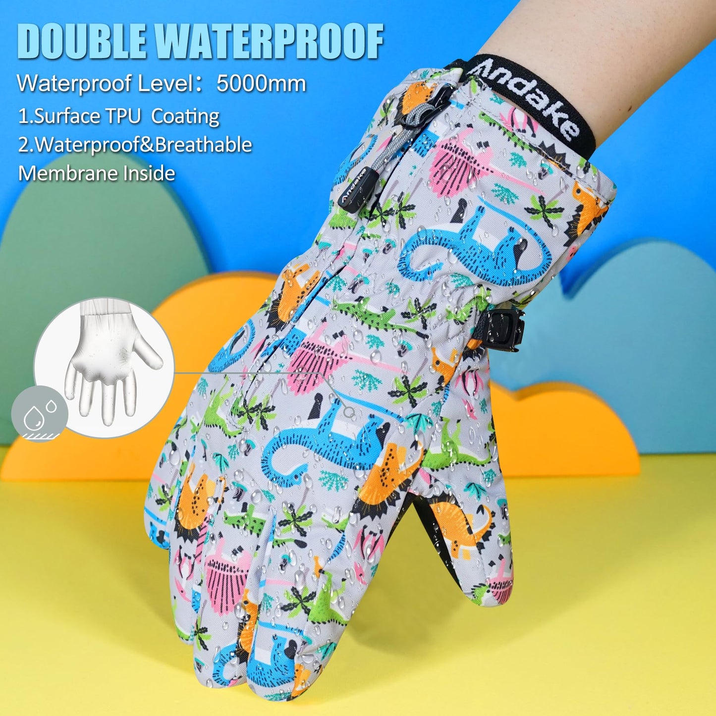 Andake Kids Gloves Winter Snow Waterproof Mittens for Girls Boys Children (Black, XXS (Fits 3-6Y))