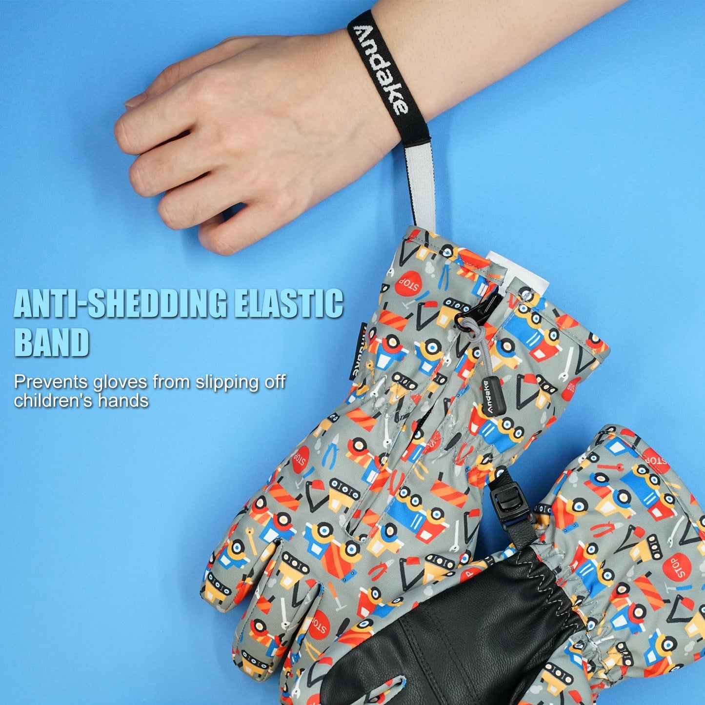 Andake Kids Gloves Winter Snow Waterproof Mittens for Girls Boys Children (Black, XXS (Fits 3-6Y))