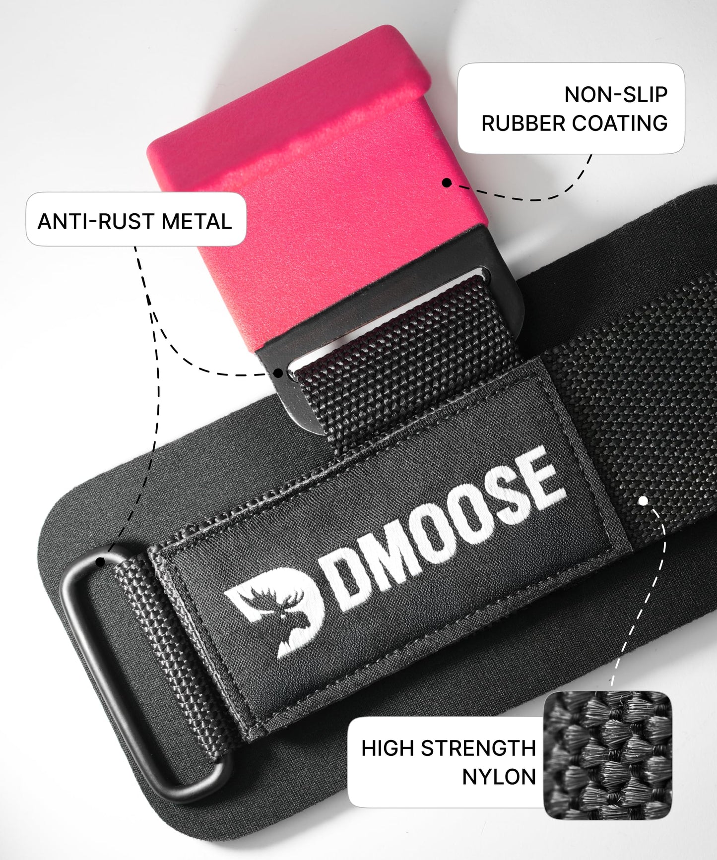 DMoose Fitness Weight Lifting Hooks (Pair) for Deadlifts, Pull Ups, Rows & Shrugs - Anti-Rip Nylon Strap Hand Grips with Thick Wrist Padding - Heavy Duty Wrist Straps for Weightlifting & Gym Workouts