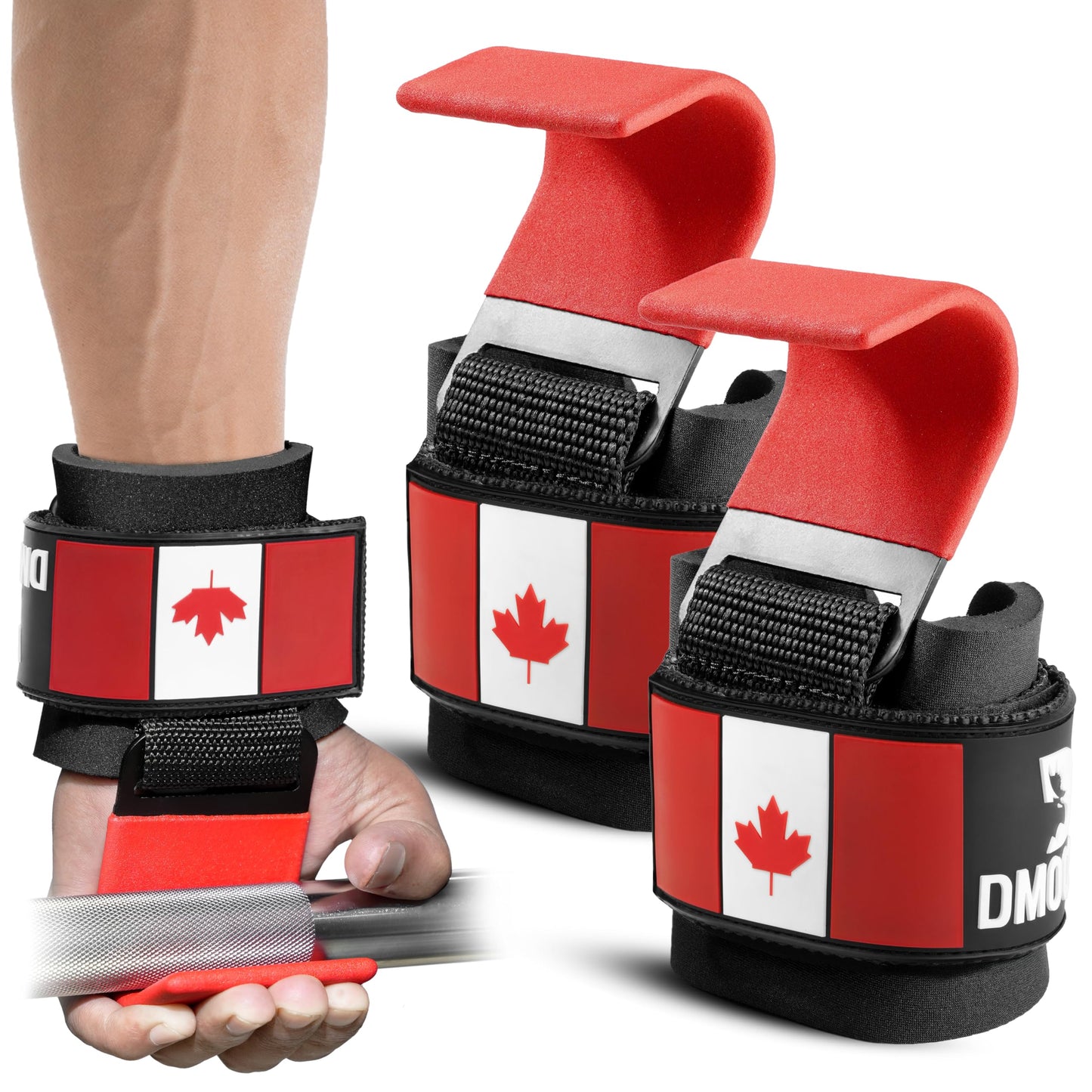 DMoose Fitness Weight Lifting Hooks (Pair) for Deadlifts, Pull Ups, Rows & Shrugs - Anti-Rip Nylon Strap Hand Grips with Thick Wrist Padding - Heavy Duty Wrist Straps for Weightlifting & Gym Workouts