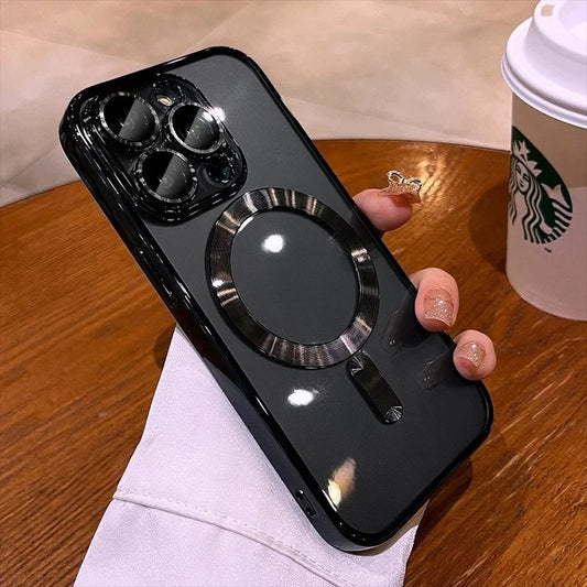 Plating Magnetic Case For iPhone 16 15 14 13 12 11 Pro Max 14 Plus Camera Lens Protector Fashion Wireless Charging case