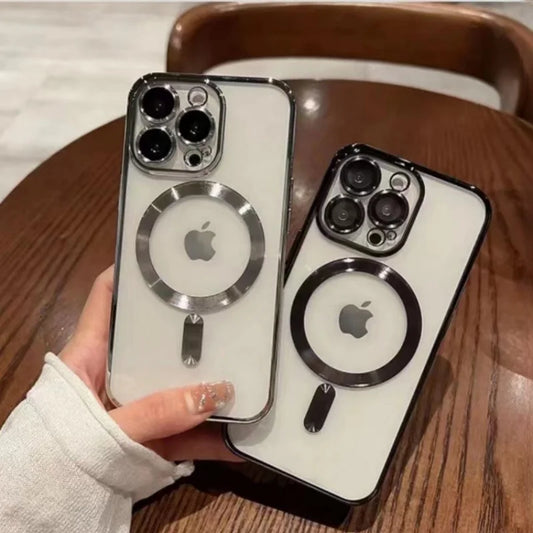 Plating Magnetic Case For iPhone 16 15 14 13 12 11 Pro Max 14 Plus Camera Lens Protector Fashion Wireless Charging case